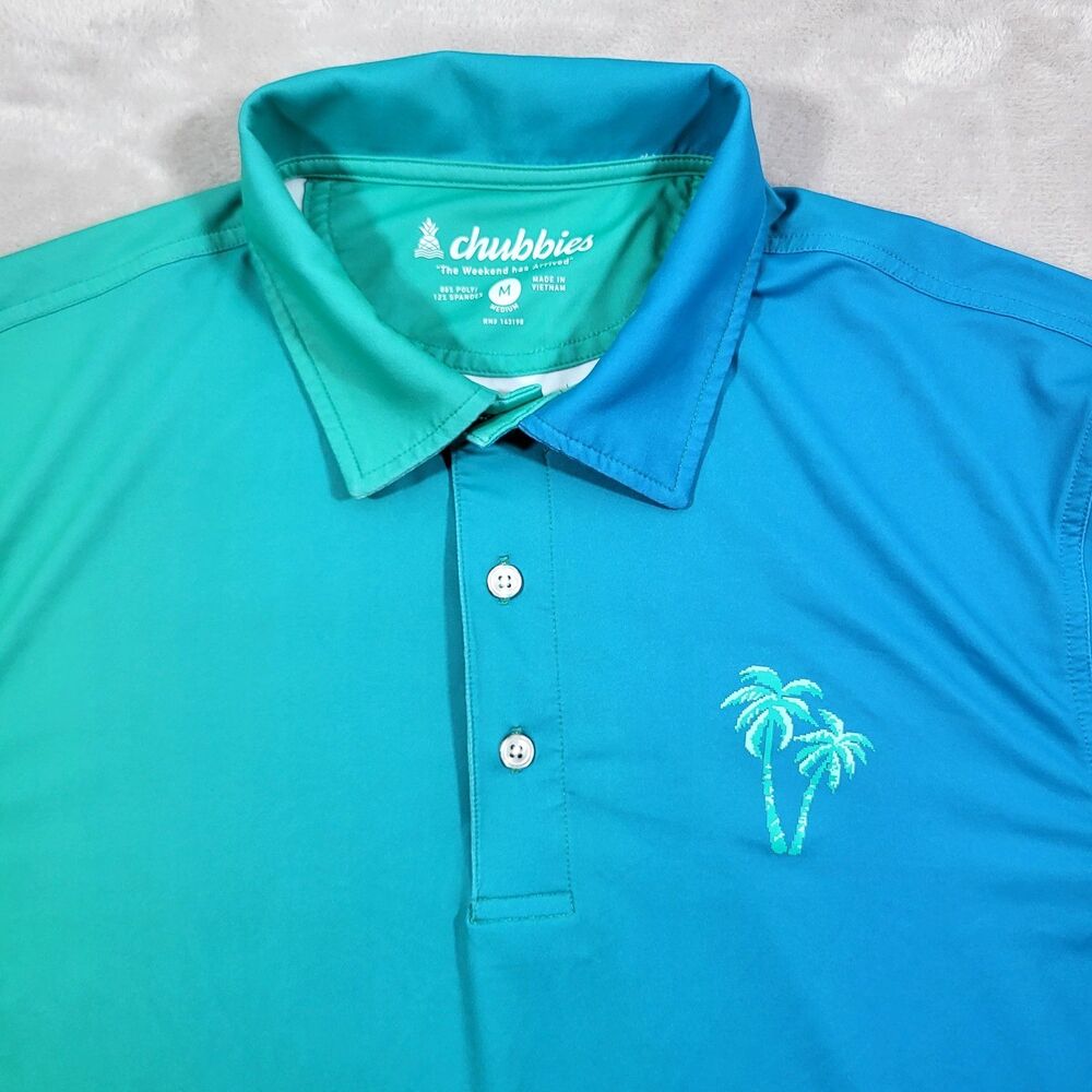 Chubbies The Horizons Performance Golf Polo Shirt Mens Medium Blue Teal Gradient